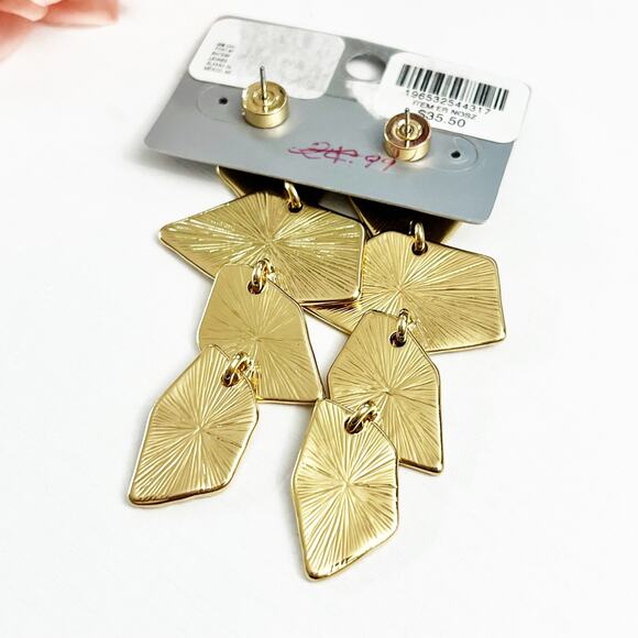 Chico's Gold Tone Textured Linear Earrings - Picture 4 of 5